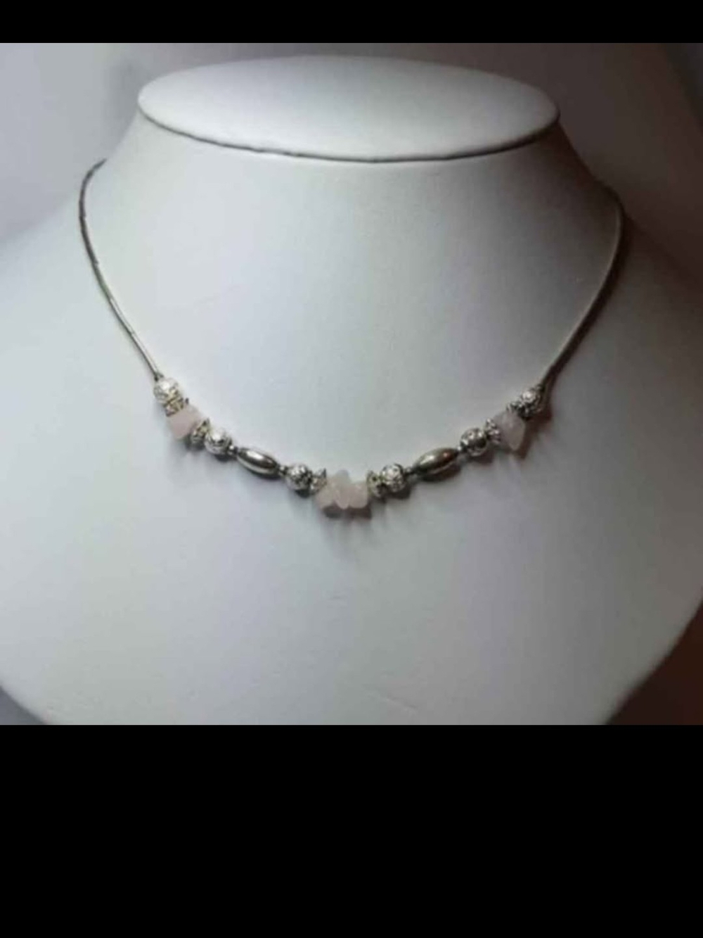 Silver Necklace with Rose Quartz Beads